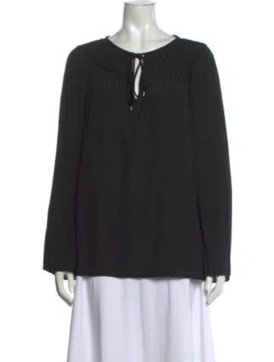 Pre-owned Ramy Brook Tie Neck Long Sleeve Blouse In Black