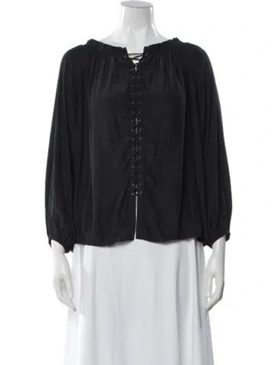 Pre-owned Ramy Brook Tie Neck Long Sleeve Blouse In Black