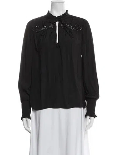 Pre-owned Ramy Brook Tie Neck Long Sleeve Blouse In Black