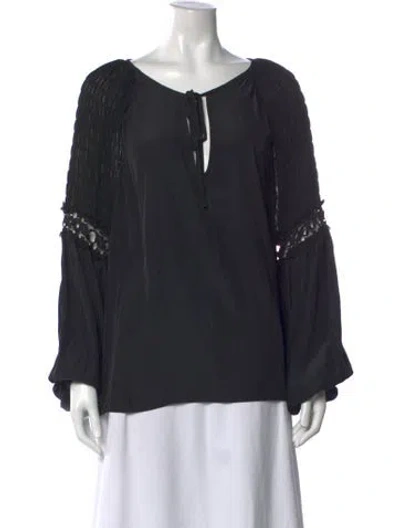 Pre-owned Ramy Brook Tie Neck Long Sleeve Blouse In Black