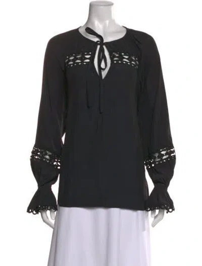 Pre-owned Ramy Brook Tie Neck Long Sleeve Blouse In Black