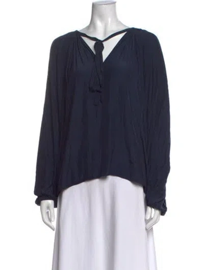 Pre-owned Ramy Brook Tie Neck Long Sleeve Blouse In Black