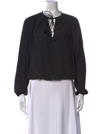 Pre-owned Ramy Brook Tie Neck Long Sleeve Blouse In Black