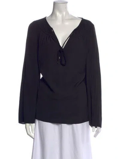 Pre-owned Ramy Brook Tie Neck Long Sleeve Blouse In Black