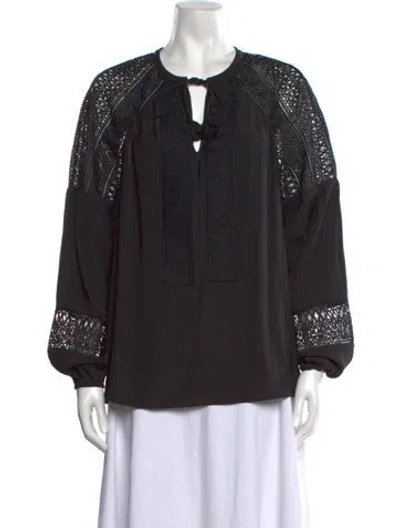 Pre-owned Ramy Brook Tie Neck Long Sleeve Blouse In Black