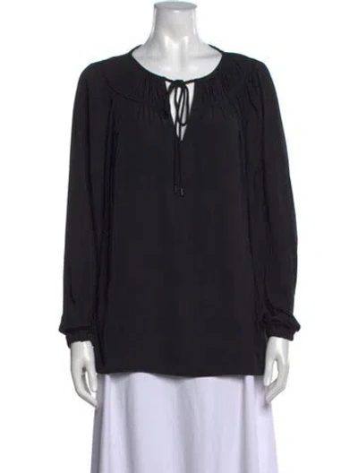 Pre-owned Ramy Brook Tie Neck Long Sleeve Blouse In Black