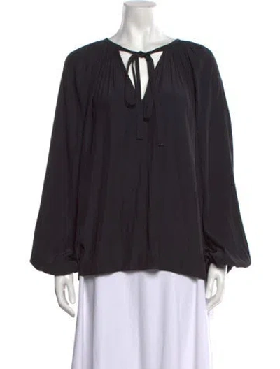 Pre-owned Ramy Brook Tie Neck Long Sleeve Blouse In Black
