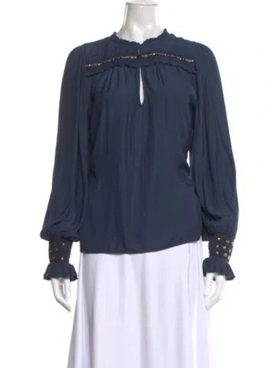 Pre-owned Ramy Brook Tie Neck Long Sleeve Blouse In Blue