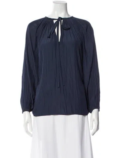 Pre-owned Ramy Brook Tie Neck Long Sleeve Blouse In Blue