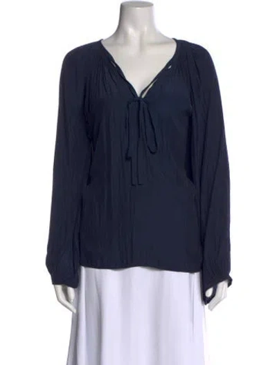Pre-owned Ramy Brook Tie Neck Long Sleeve Blouse In Blue
