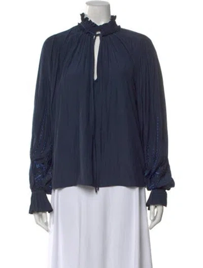 Pre-owned Ramy Brook Tie Neck Long Sleeve Blouse In Blue