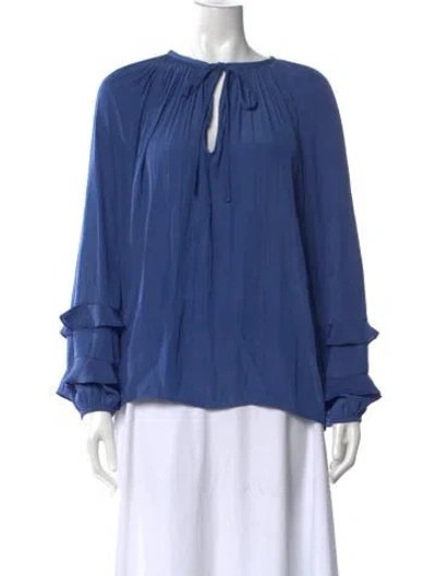 Pre-owned Ramy Brook Tie Neck Long Sleeve Blouse In Blue