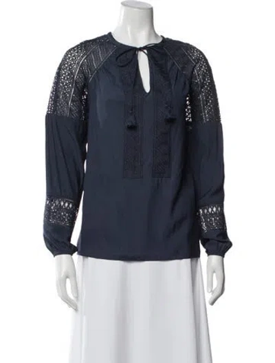 Pre-owned Ramy Brook Tie Neck Long Sleeve Blouse In Blue