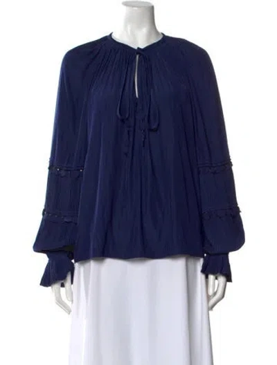 Pre-owned Ramy Brook Tie Neck Long Sleeve Blouse In Blue