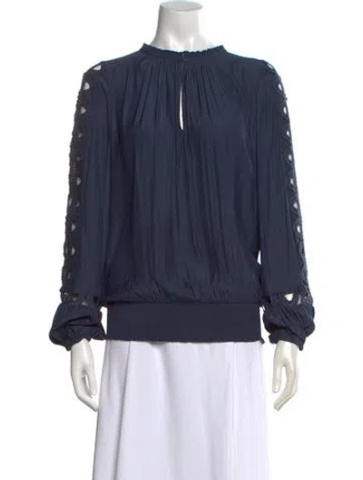 Pre-owned Ramy Brook Tie Neck Long Sleeve Blouse In Blue