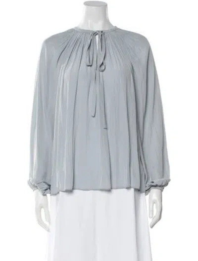 Pre-owned Ramy Brook Tie Neck Long Sleeve Blouse In Blue