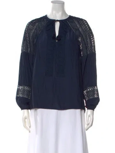 Pre-owned Ramy Brook Tie Neck Long Sleeve Blouse In Blue