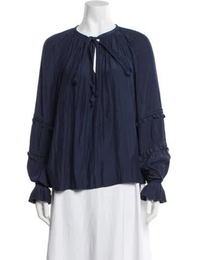 Pre-owned Ramy Brook Tie Neck Long Sleeve Blouse In Blue