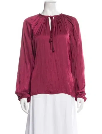 Pre-owned Ramy Brook Tie Neck Long Sleeve Blouse In Burgundy