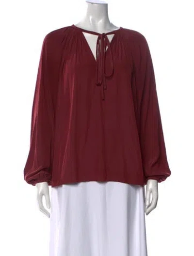 Pre-owned Ramy Brook Tie Neck Long Sleeve Blouse In Burgundy