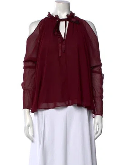 Pre-owned Ramy Brook Tie Neck Long Sleeve Blouse In Burgundy