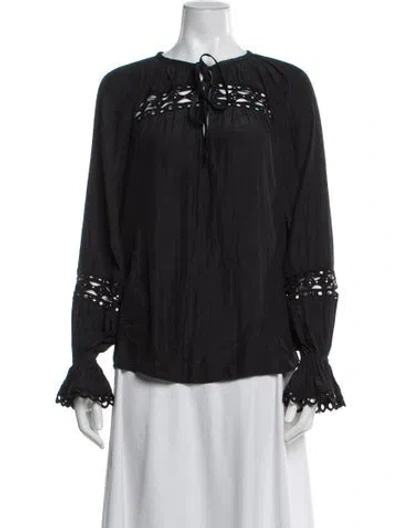 Pre-owned Ramy Brook Tie Neck Long Sleeve Blouse In Gray