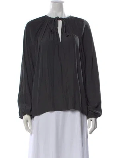 Pre-owned Ramy Brook Tie Neck Long Sleeve Blouse In Gray
