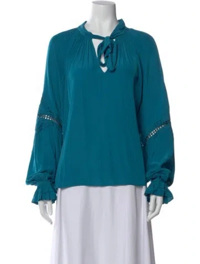 Pre-owned Ramy Brook Tie Neck Long Sleeve Blouse In Green
