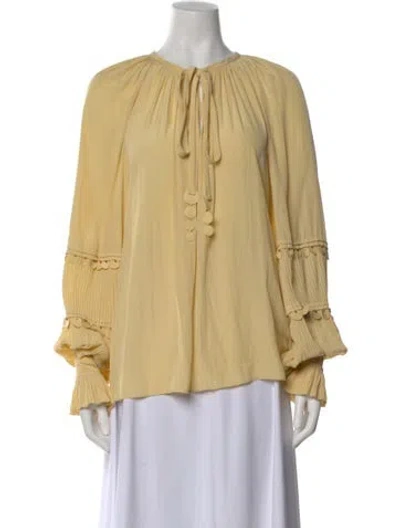 Pre-owned Ramy Brook Tie Neck Long Sleeve Blouse In Green