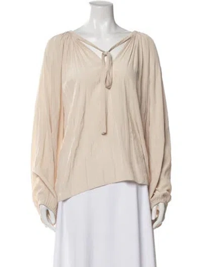 Pre-owned Ramy Brook Tie Neck Long Sleeve Blouse In Neutral