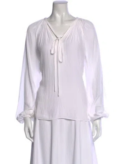 Pre-owned Ramy Brook Tie Neck Long Sleeve Blouse In Neutral