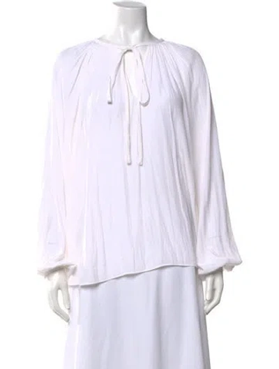 Pre-owned Ramy Brook Tie Neck Long Sleeve Blouse In Neutrals