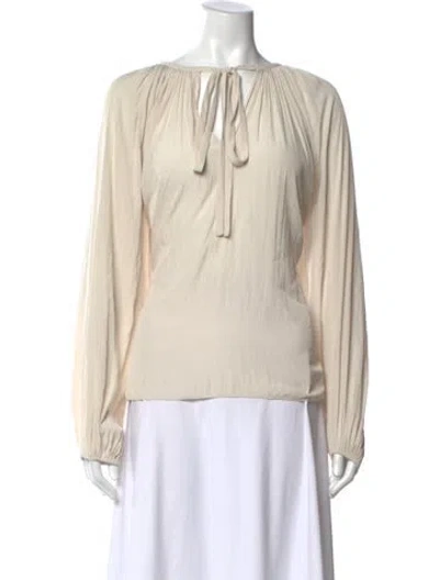 Pre-owned Ramy Brook Tie Neck Long Sleeve Blouse In Neutrals