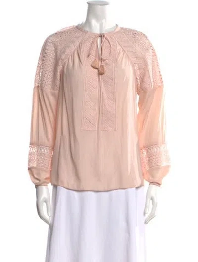 Pre-owned Ramy Brook Tie Neck Long Sleeve Blouse In Pink