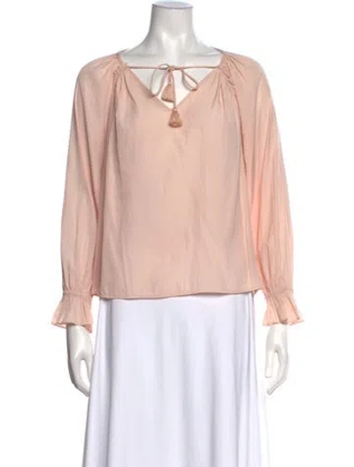 Pre-owned Ramy Brook Tie Neck Long Sleeve Blouse In Pink