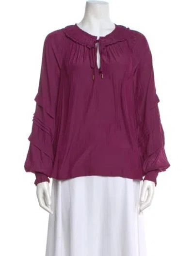 Pre-owned Ramy Brook Tie Neck Long Sleeve Blouse In Purple