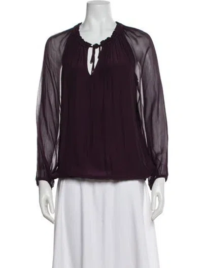 Pre-owned Ramy Brook Tie Neck Long Sleeve Blouse In Purple