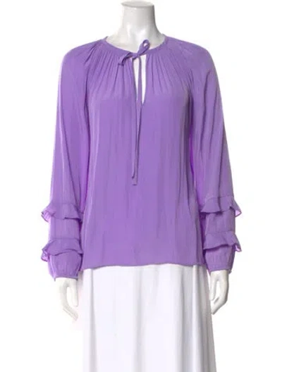 Pre-owned Ramy Brook Tie Neck Long Sleeve Blouse In Purple