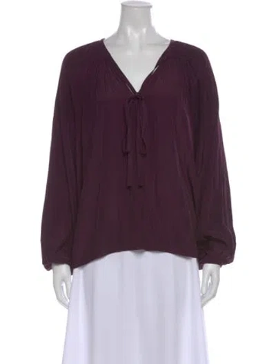 Pre-owned Ramy Brook Tie Neck Long Sleeve Blouse In Purple