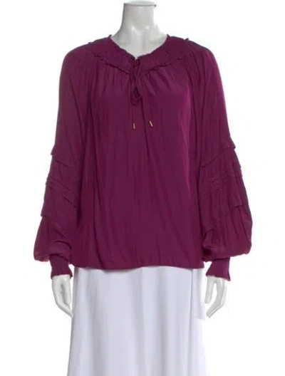 Pre-owned Ramy Brook Tie Neck Long Sleeve Blouse In Purple