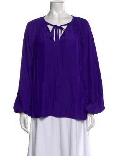 Pre-owned Ramy Brook Tie Neck Long Sleeve Blouse In Purple