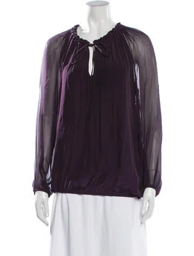 Pre-owned Ramy Brook Tie Neck Long Sleeve Blouse In Purple