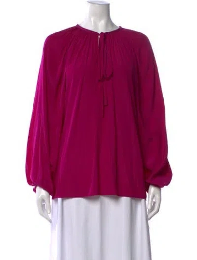 Pre-owned Ramy Brook Tie Neck Long Sleeve Blouse In Purple