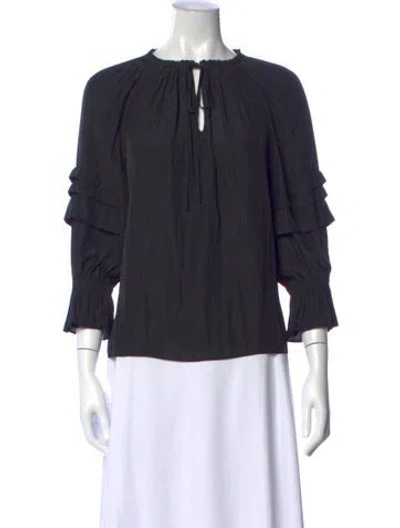 Pre-owned Ramy Brook Tie Neck Long Sleeve Blouse W/ Tags In Black