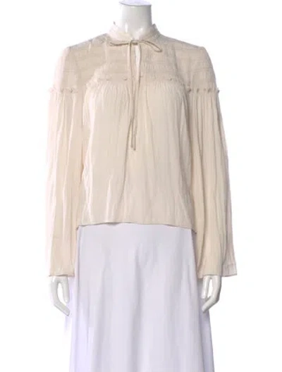 Pre-owned Ramy Brook Tie Neck Long Sleeve Blouse W/ Tags In Neutral