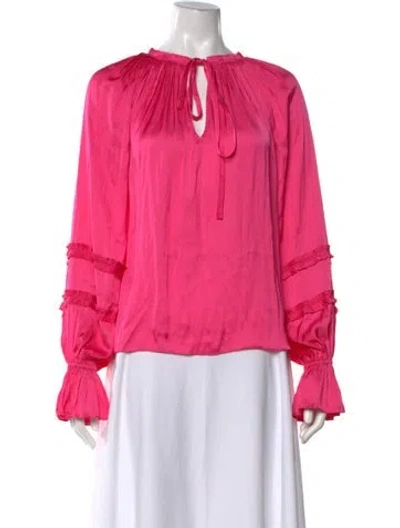 Pre-owned Ramy Brook Tie Neck Long Sleeve Blouse W/ Tags In Pink
