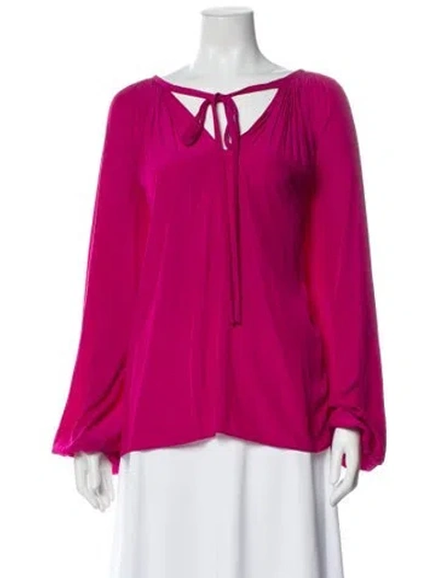 Pre-owned Ramy Brook Tie Neck Long Sleeve Blouse W/ Tags In Purple
