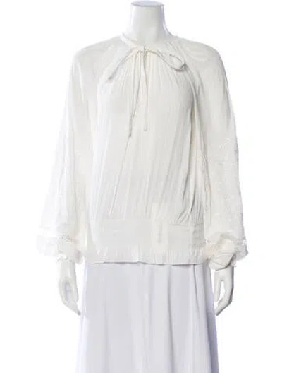 Pre-owned Ramy Brook Tie Neck Long Sleeve Blouse In White
