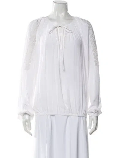 Pre-owned Ramy Brook Tie Neck Long Sleeve Blouse In White