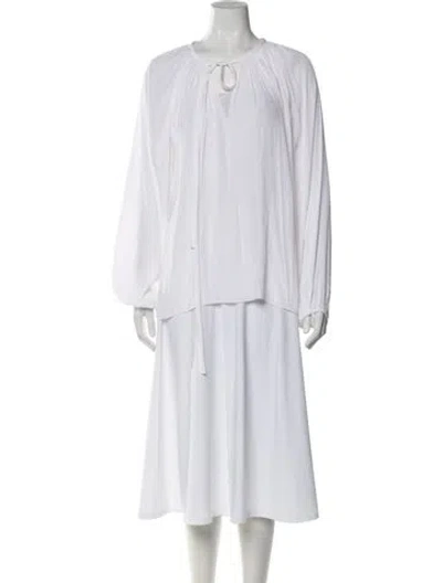Pre-owned Ramy Brook Tie Neck Long Sleeve Blouse In White